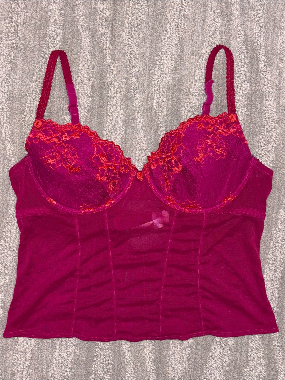 Gilligan & O’Mally Y2K Magenta Bustier Corset Top Sheer Embroidered Women’s 34B